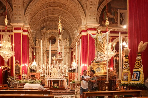 Attard Malta Aug 2021 Gilded Statue Our Lady Parish Church — Stock Photo, Image