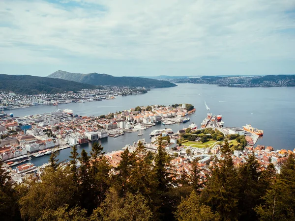Vue Aérienne Des Maisons Bergen Norvège — Photo
