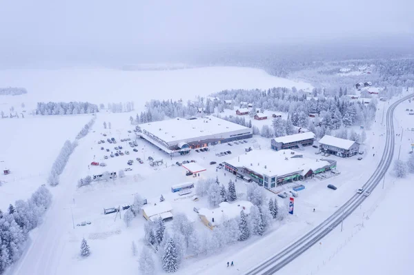 Akaslompolo Finland Jan 2021 Повітряний Дрон Ринку Jounin Kauppa Зимова — стокове фото