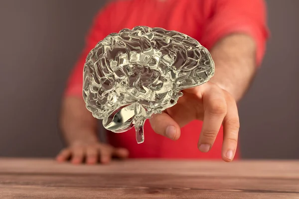 Holograma Cerebro Con Una Mano Apuntándole — Foto de Stock