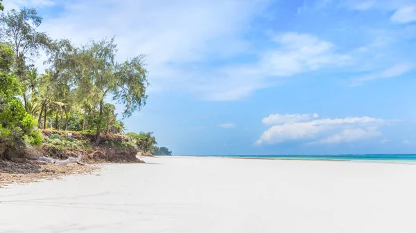 Plaża Pobliżu Oceanu Pod Błękitnym Niebem Słoneczny Dzień — Zdjęcie stockowe