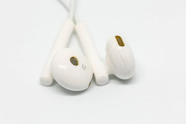 Closeup White Earphones White Background — Stock Photo, Image
