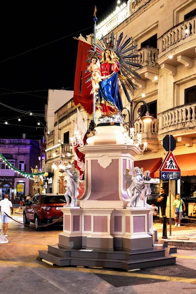 Mosta Malta Aug 2021 Statue Our Lady Street Decoration Occasion — Stock Photo, Image