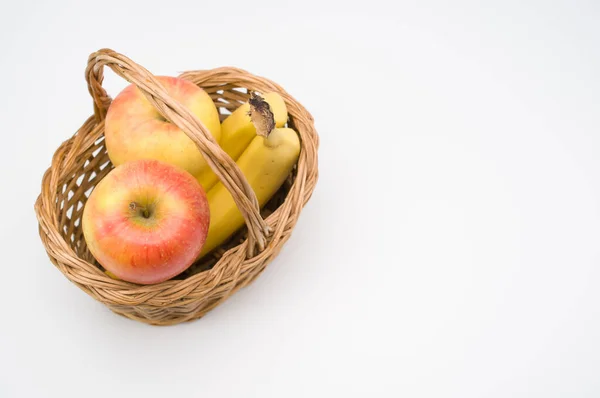 Fruits Frais Sains Sur Une Surface Blanche Pomme Banane — Photo