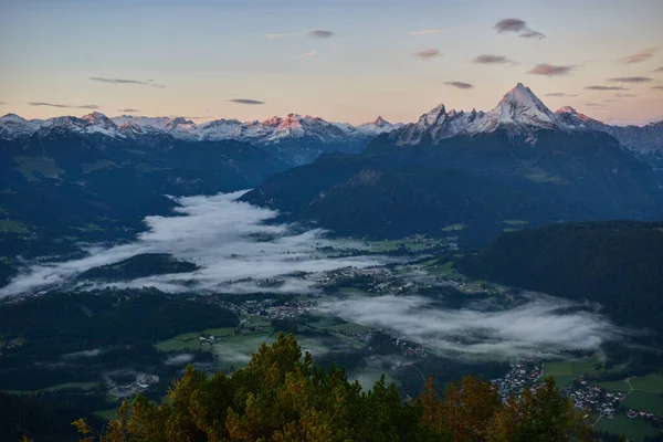 Vista Panorámica Los Alpes Berchtesgaden Parque Nacional Con Picos Kahlersberg — Foto de Stock