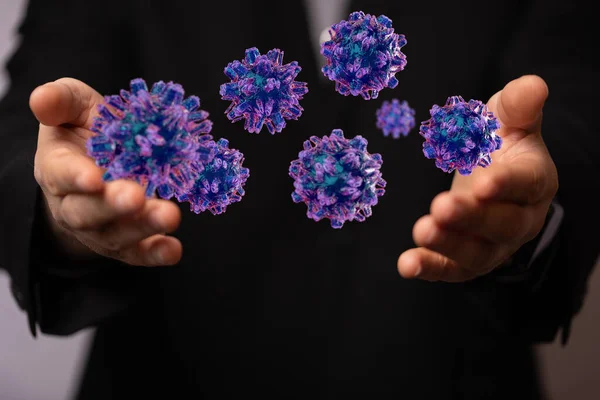Uma Mão Masculina Segurando Uma Ilustração Uma Pandemia Contagiosa Coronavírus — Fotografia de Stock