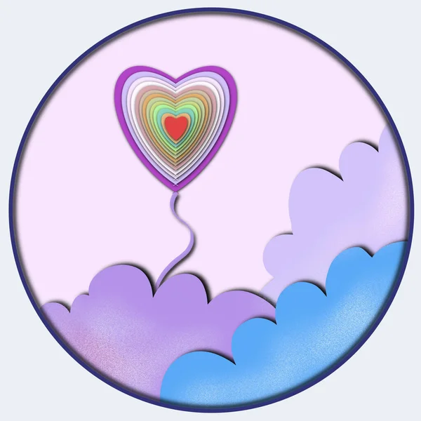 Ψηφιακή Απεικόνιση Μιας Μικρής Πολύχρωμης Καρδιάς Μωβ Κύκλο — Φωτογραφία Αρχείου