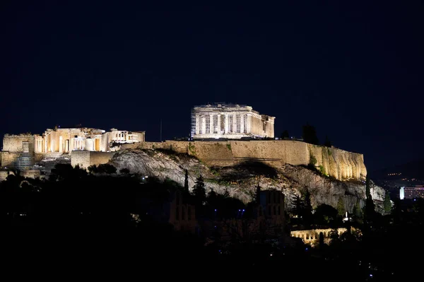 Der Tempel Des Parthenon Der Nacht Schön Beleuchtet Akropolis Griechenland — Stockfoto