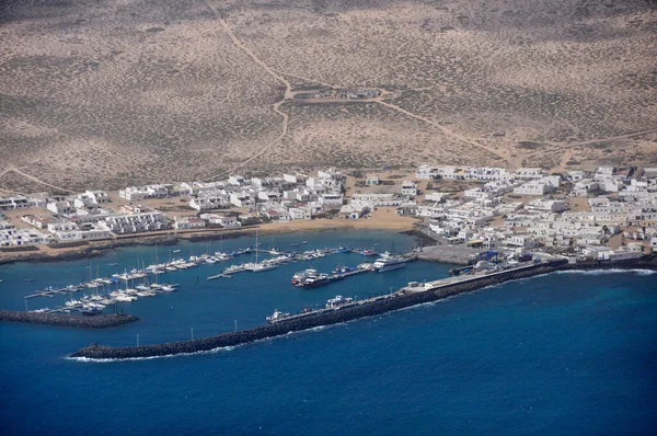 Letecký Nebo Dron Pohled Vesnici Pobřeží Lanzarote — Stock fotografie