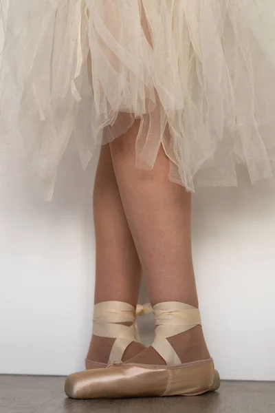 Gambe Balletto Danza Ragazza Con Gonna Tulle Scarpe Rosa Diversi — Foto Stock