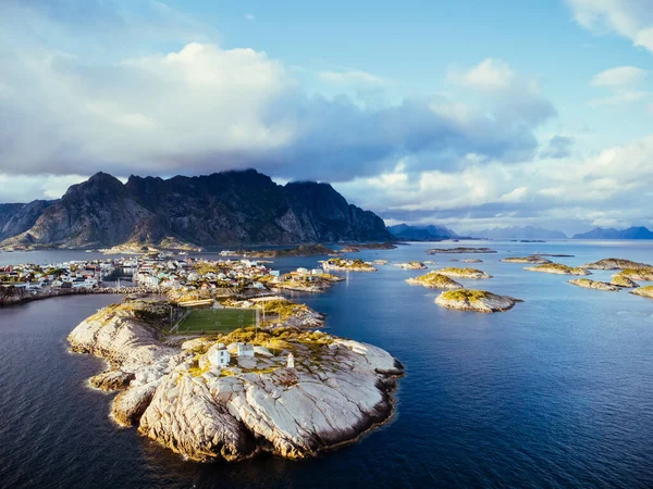 Letecký Snímek Krásných Hor Ostrovů Lofoten Norsku — Stock fotografie