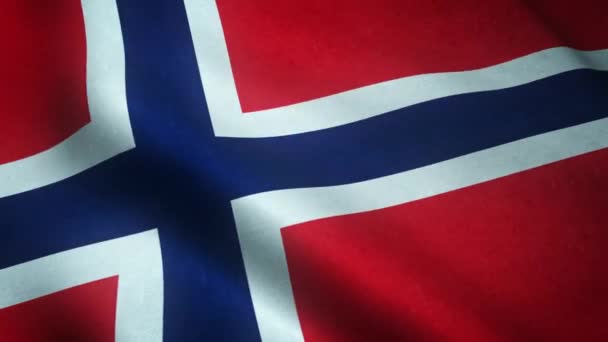 Ondeando Bandera Noruega Cerca — Vídeos de Stock