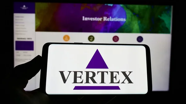 Stuttgart Germany Aug 2021 Person Holding Smartphone Logo Company Vertex — Stock Photo, Image
