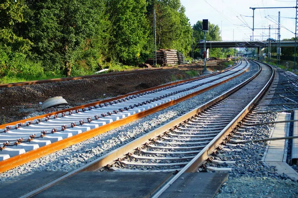 Banbygget Main Weser Bahn Frankfurt Spåren Förberedda För Montering Sliprarna — Stockfoto