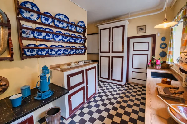 Interior Una Antigua Cocina Tradicional Vintage Ciudad Kerteminden Dinamarca — Foto de Stock