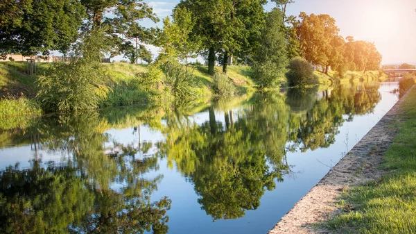 Fransa Nın Roanne Şehrinde Yeşillik Ağaçlarla Çevrili Akan Loire Nehrinin — Stok fotoğraf