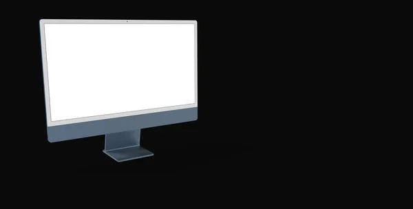 Ein Arbeitsbereich Leerer Bildschirm Desktop Computer Computer Attrappe Hintergrund Dunkelschwarz — Stockfoto