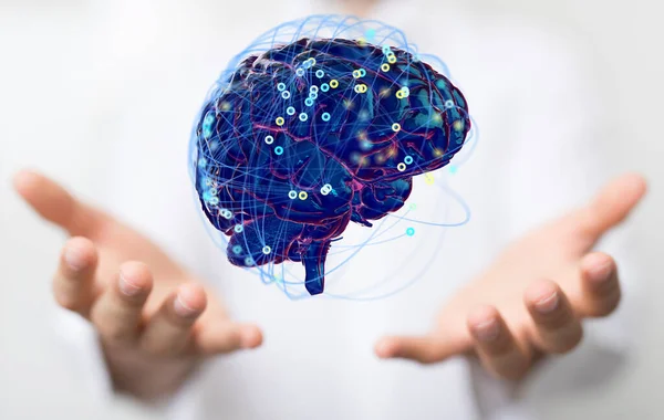 Vykreslování Lidského Mozku Technologickém Pozadí — Stock fotografie