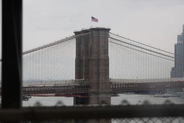 Uma Foto Tons Cinza Ponte Brooklyn Nos Eua — Fotografia de Stock