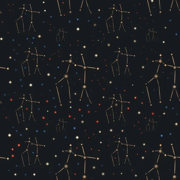 Созвездие Близнецов Красочными Звездами Бесшовный Рисунок — стоковое фото