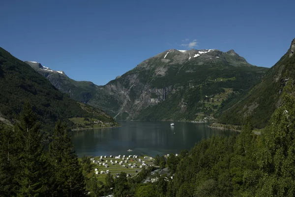 Geiranger Norway Aug 2020 Egy Légi Felvétel Geiranger Fjord Kilátással — Stock Fotó