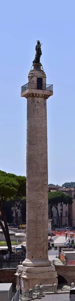 Primer Plano Vertical Columna Trajano Columna Triunfo Romano Roma Italia — Foto de Stock