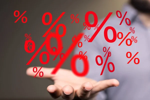 Person Presenting Render Red Percentage Signs — Stock Photo, Image