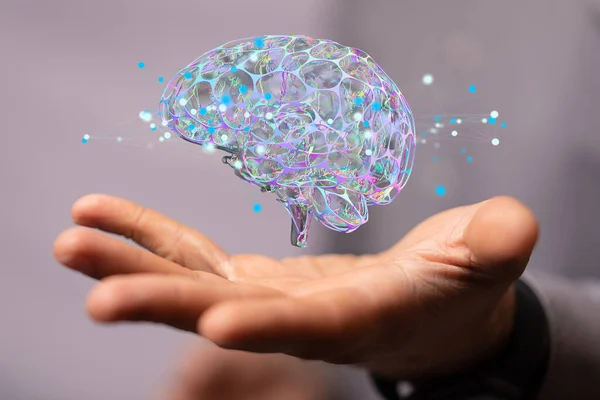 Una Mano Sosteniendo Una Ilustración Cerebro Humano Concepto Inteligencia Artificial —  Fotos de Stock