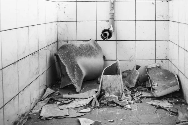 Szara Skala Zepsutej Toalety — Zdjęcie stockowe