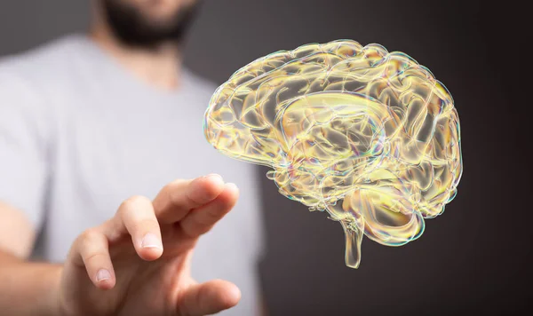 Una Mano Che Tocca Illustrazione Cervello Umano Concetto Intelligenza Artificiale — Foto Stock