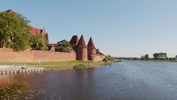 Vue Sur Paysage Avec Vieux Château Médiéval Île Trakai Soleil — Video