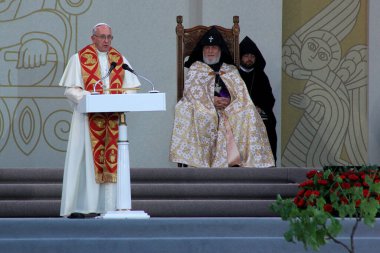 YEREVAN, ARMENIA - Jun 26, 2016: YEREVAN, ARMENIA - 26 June 2016: Pope Francis visit to the first Christian nation Armenia. clipart