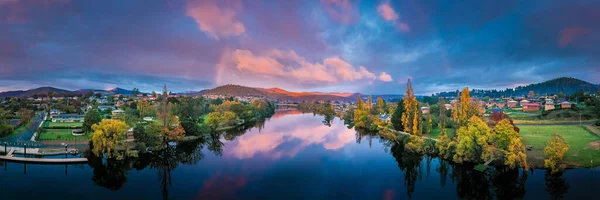 Panoramatický Snímek Města New Norfolk Australském Tasmánii Při Východu Slunce — Stock fotografie