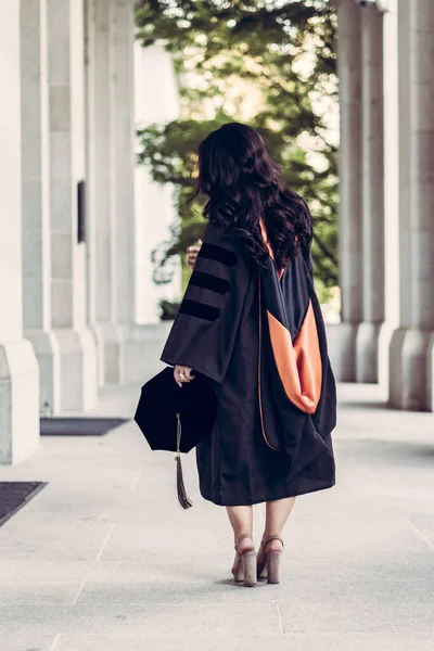 Vertical Shot Female Who Just Graduated Stairs University — Stock Photo, Image