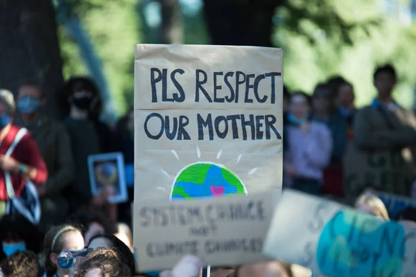 Melbourne Austrália Maio 2021 Manifestante Mudança Climática Segura Sinal Dizendo — Fotografia de Stock