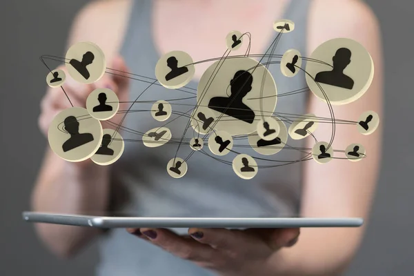 Ein Digitales Konzept Eines Business People Silhouetten Netzwerk Team Schwebendes — Stockfoto