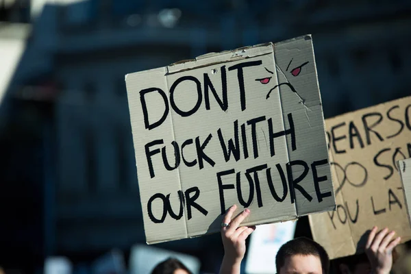 Melbourne Austrália Maio 2021 Manifestante Comício Mudança Climática Estudantil Segura — Fotografia de Stock