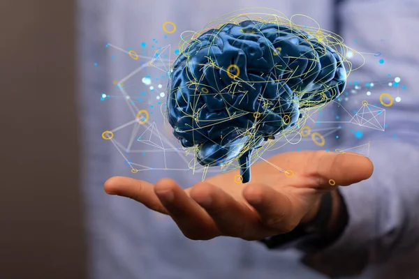 Intelligenza Artificiale Futuristica Concetto Apprendimento Automatico Segno Cerebrale Digitale Galleggiante — Foto Stock
