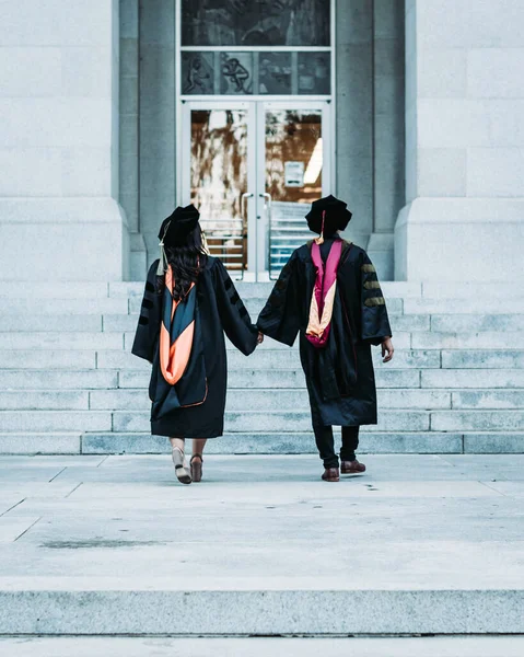 Vertical Shot Couple Who Just Graduated Stairs University — Stock Photo, Image