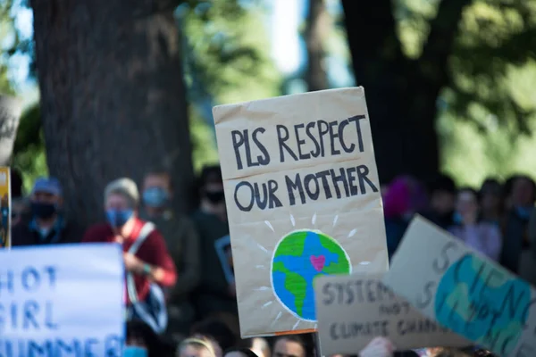 Melbourne Australien Mai 2021 Protestler Gegen Den Klimawandel Halten Ein — Stockfoto