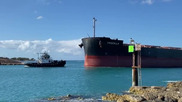 Lastfartyg Container Med Tunga Fartyg — Stockvideo