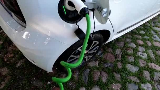 Electric Car Connected Charging Cable — Wideo stockowe