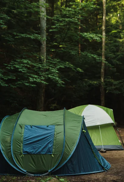 Primer Plano Las Tiendas Campaña Instaladas Bosque — Foto de Stock