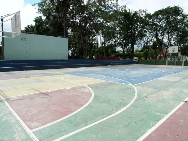 Campo Basket Circondato Alberi — Foto Stock