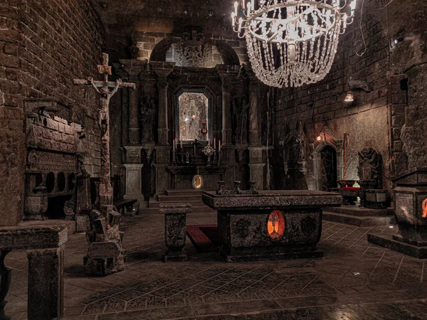 Beautiful Shot Ancient Church Interior Wieliczka Salt Mine Poland — Stock Photo, Image