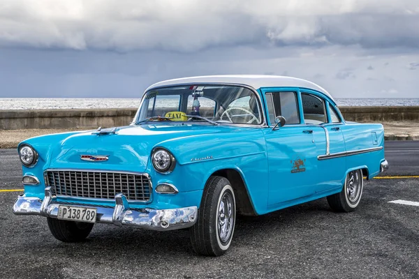 Habana Cuba 2019 Nov Közelkép Egy Retro Stílusú Kék Autóról — Stock Fotó