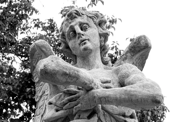 Plano Blanco Negro Una Estatua Antigua — Foto de Stock