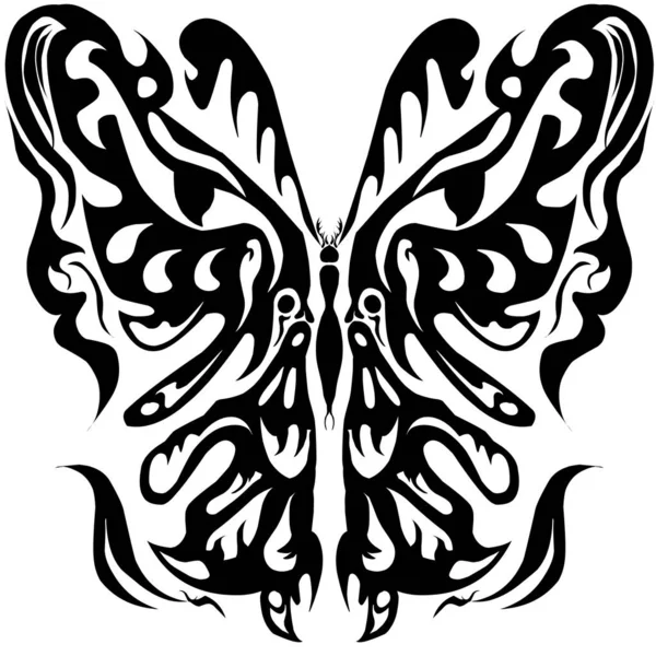 Ornamento Borboleta Preta Fundo Branco Perfeito Para Tatuagem — Fotografia de Stock