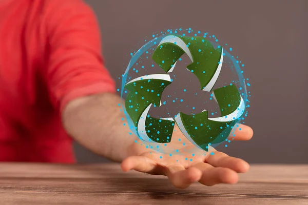Рука Тримає Знак Переробки Концепція Стійкості — стокове фото
