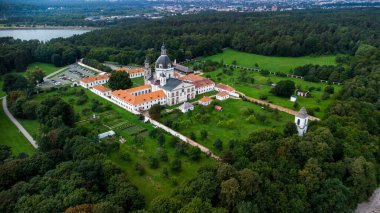 An aerial view of Pazaislis Monastery among the beautiful nature in Kaunas, Lithuania clipart
